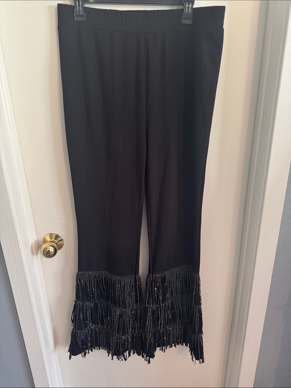 Black Blingy Fringe stretchy black pants - The Zig Zag Stripe